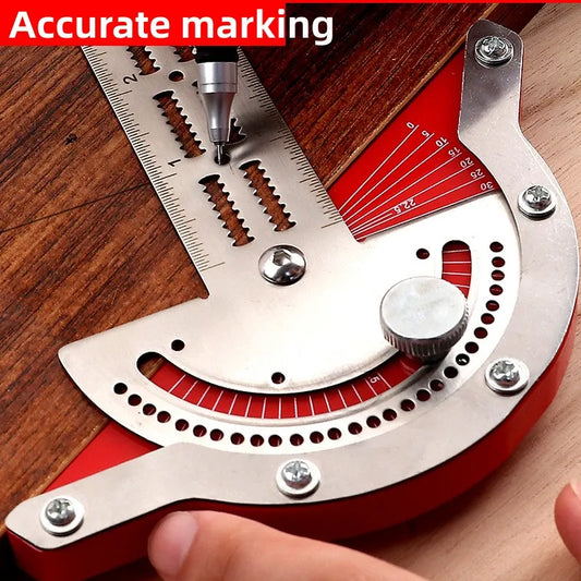 Woodworkers Edge Ruler Protractor - Stainless Steel Precision Carpenter Measuring Tool with Adjustable Angle Finder - WooLyz