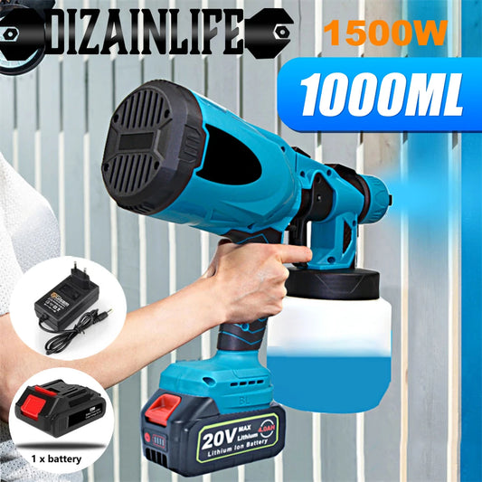 High-Power 1000ML Cordless Electric Spray Gun HVLP - Auto Furniture and Wall Paint Airbrush Compatible with Makita 18V Batteries - WooLyz