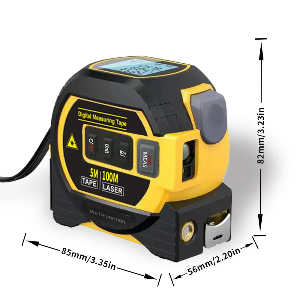 3-in-1 Laser Tape Measure - Digital High Precision Laser Rangefinder and Steel Tape Measure - WooLyz