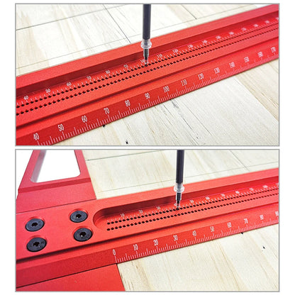 Woodworking T-Line Scribe Ruler with Hole Locating Cross Gauge, Aluminum Alloy - WooLyz