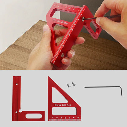 High Precision Aluminum Alloy Woodworking Square Protractor - Miter Triangle Ruler Layout Measuring Tool for Engineers and Carpenters - WooLyz